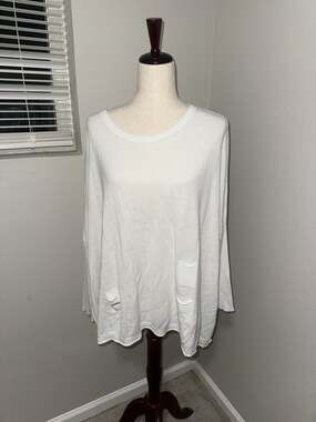 Mersea White Sweater Oversized Boxy Coastal Top One Size Lagenlook Mini Pockets